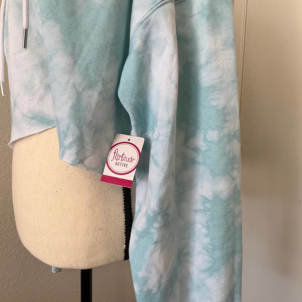 NWT Flirtitude Active Teal Tie Dye Cropped Hoodie -LARGE - Picture 5 of 10